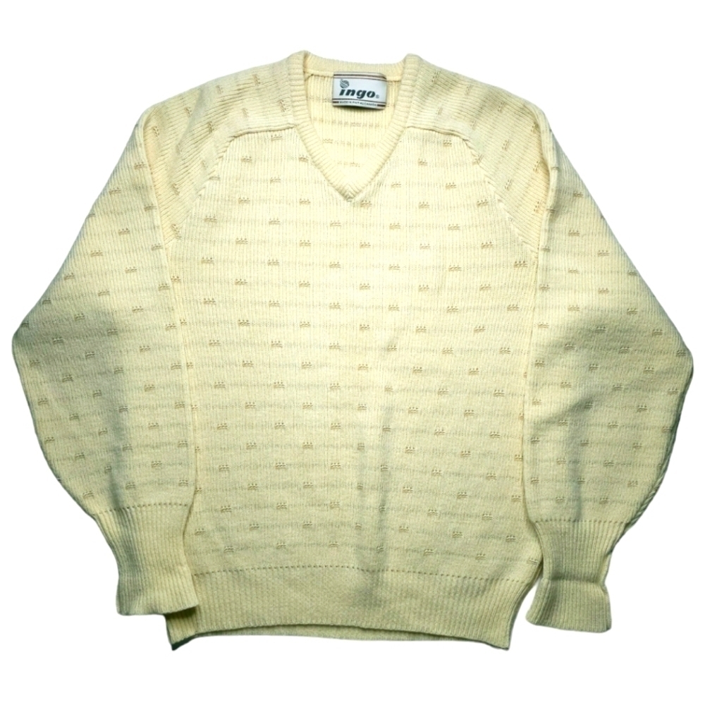 Made in Canada Vintage Butter Yellow Virgin Wool Blend V-neck Sweater men L - XL